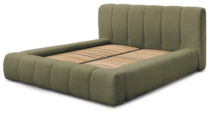 Letto matrimoniale imbottito verde contenitore e rete inclusi 160x200 cm Denali - Bobochic Paris