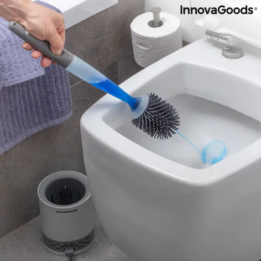 Porta scopino wc in plastica tortora completo di spazzola ergonomica