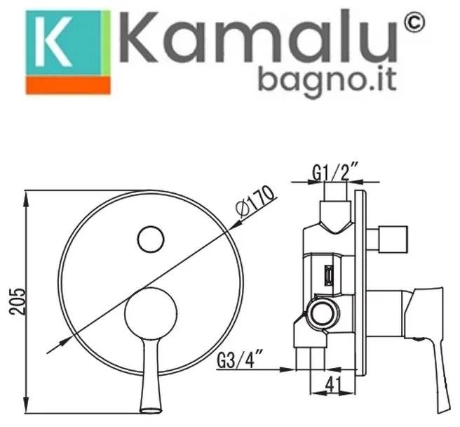 Kamalu - miscelatore doccia a incasso con deviatore finitura cromata | ele-180dd