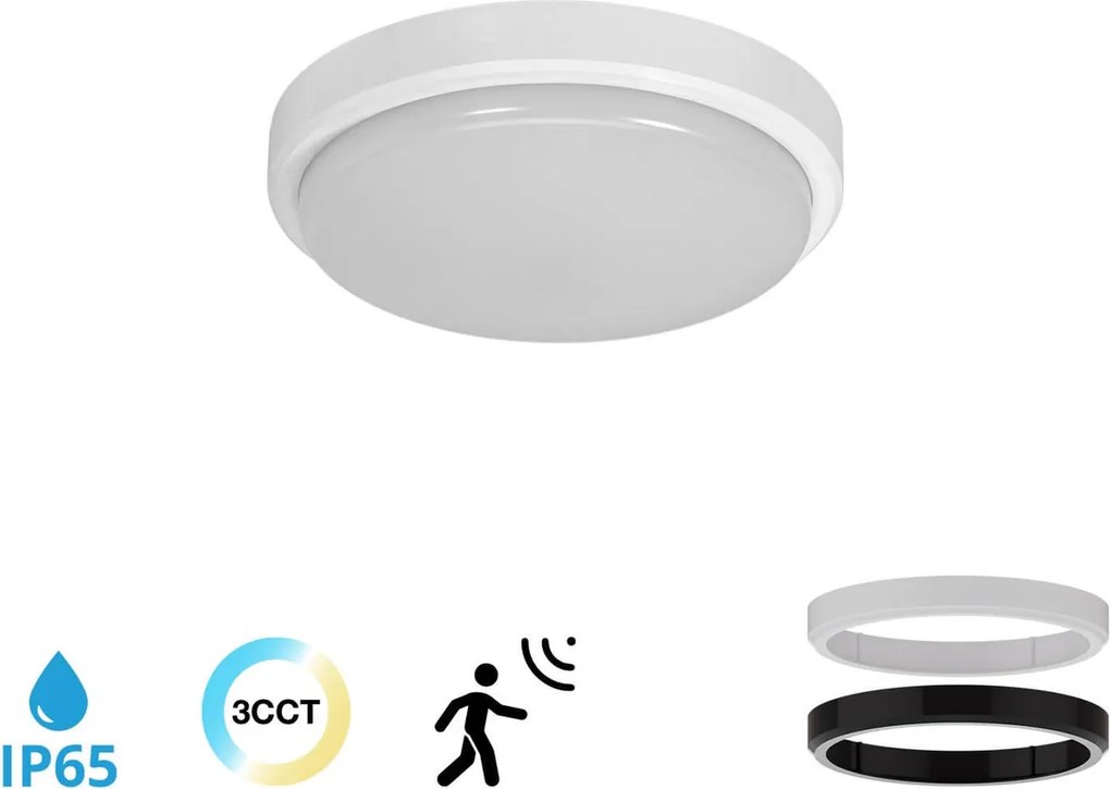 Plafoniera LED 18W IP65 CCT Ø23CM con Sensore di Movimento