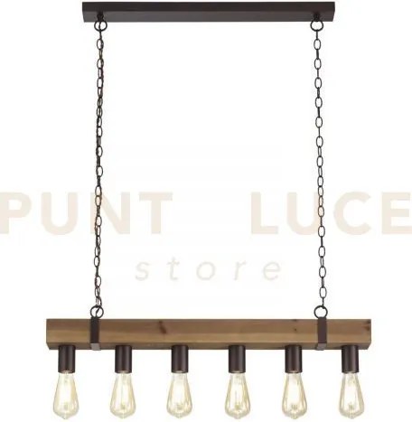 Lampadario a sospensione texas legno antichizzato e metallo marrone...