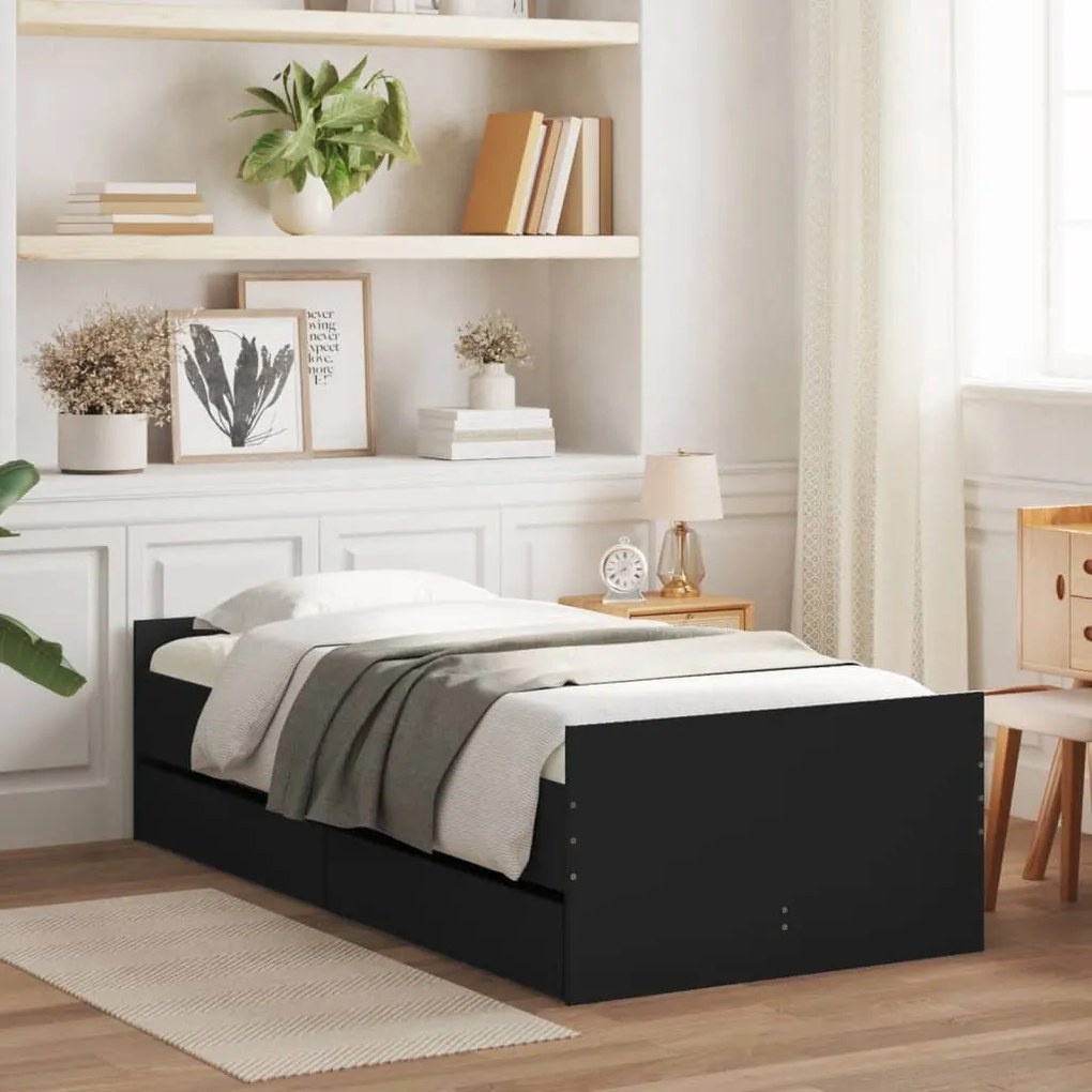 Giroletto nero con cassetti 75x190 cm small single