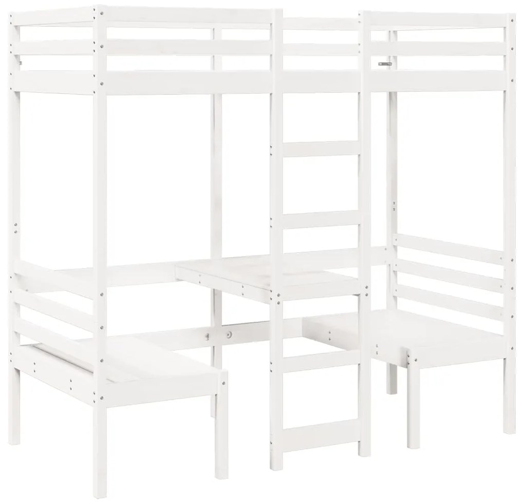 Giroletto soppalco con scrivania e sedie bianco 75x190cm pino