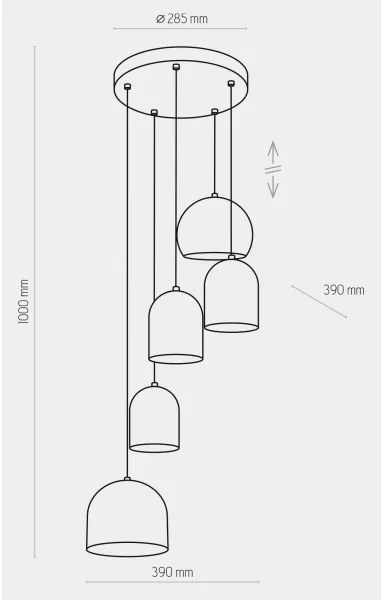 Lampadario a sospensione con filo TEMPRE 5xE27/15W/230V bianco/grigio/nero
