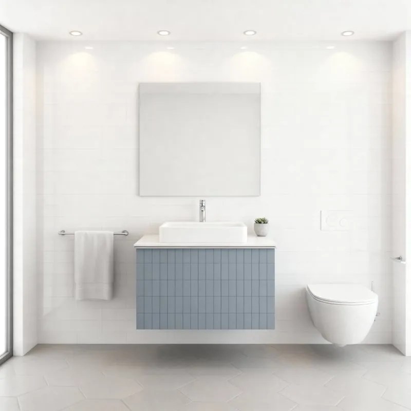 Mobile da bagno sospeso sotto lavabo Pixel grid 1 cassetto L 60 x H 40 x P 45.5 cm blu indaco e maniglia alluminio brillante