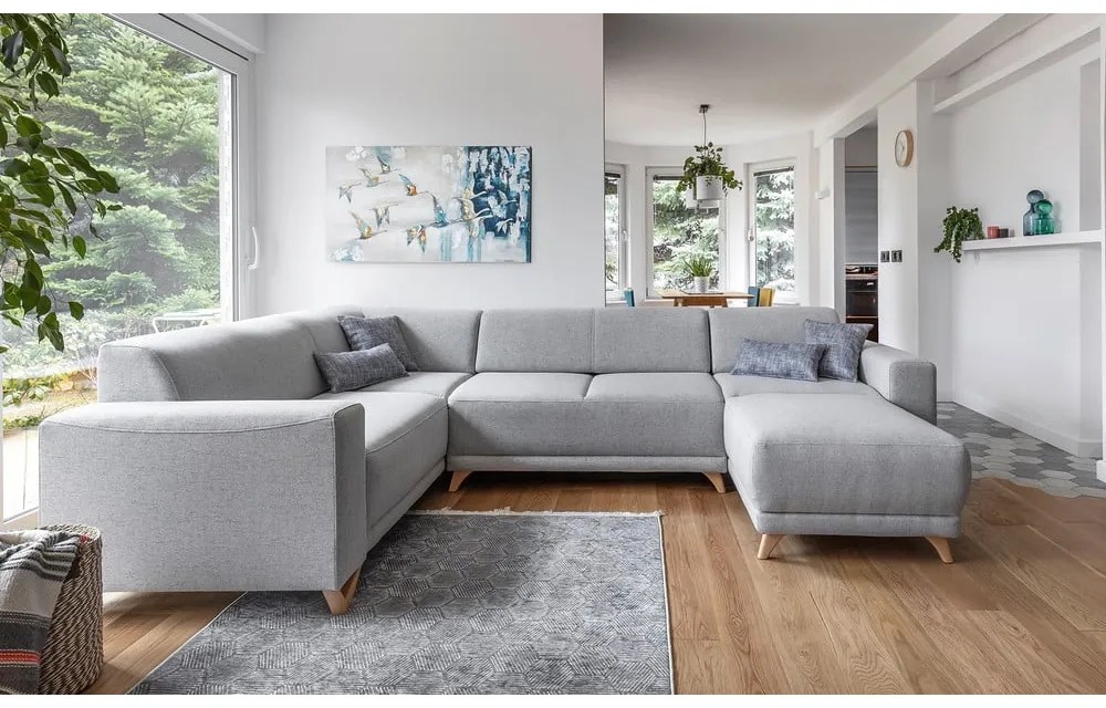 Divano angolare grigio chiaro allungabile e con contenitore (penisola a sinistra/a U) Classy Sophie – Miuform