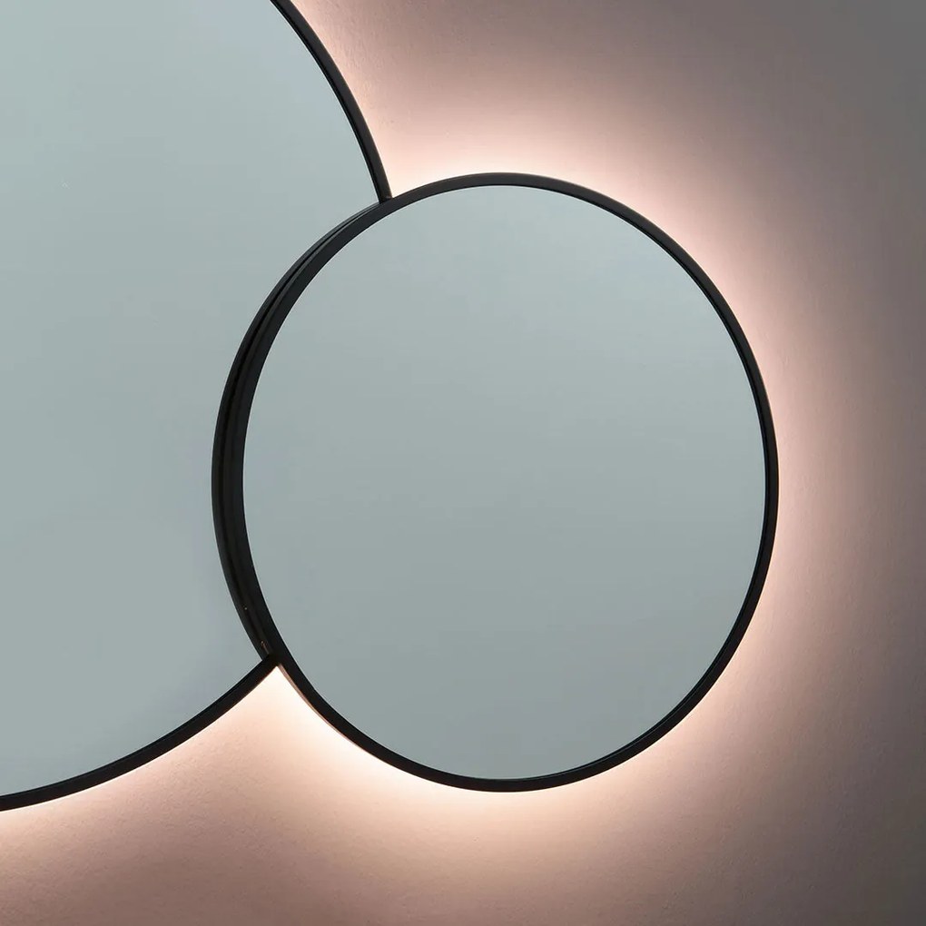 Doppio Specchio Rotondo Con Bordo Nero E Retroilluminazione Led