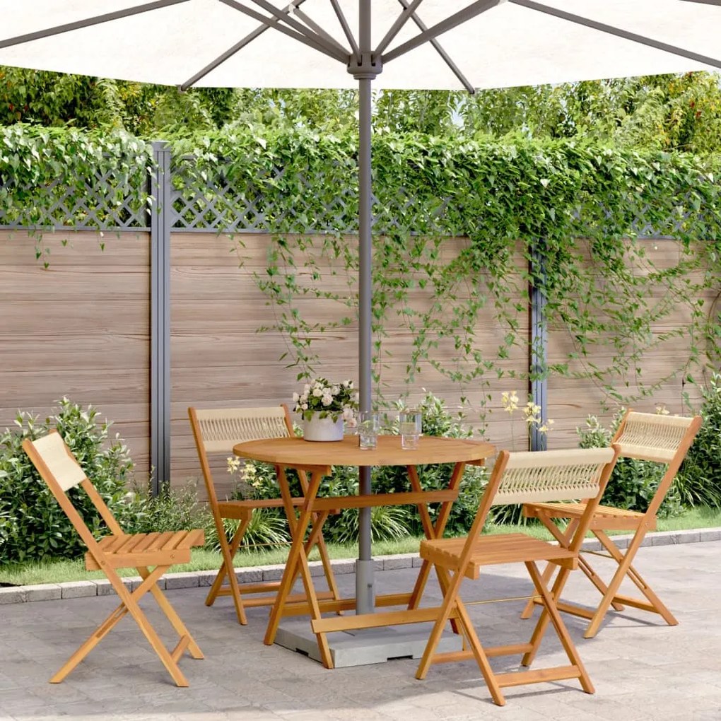 Set Pranzo Da Giardino 5 Pz Beige Polipropilene/ Legno Massello /