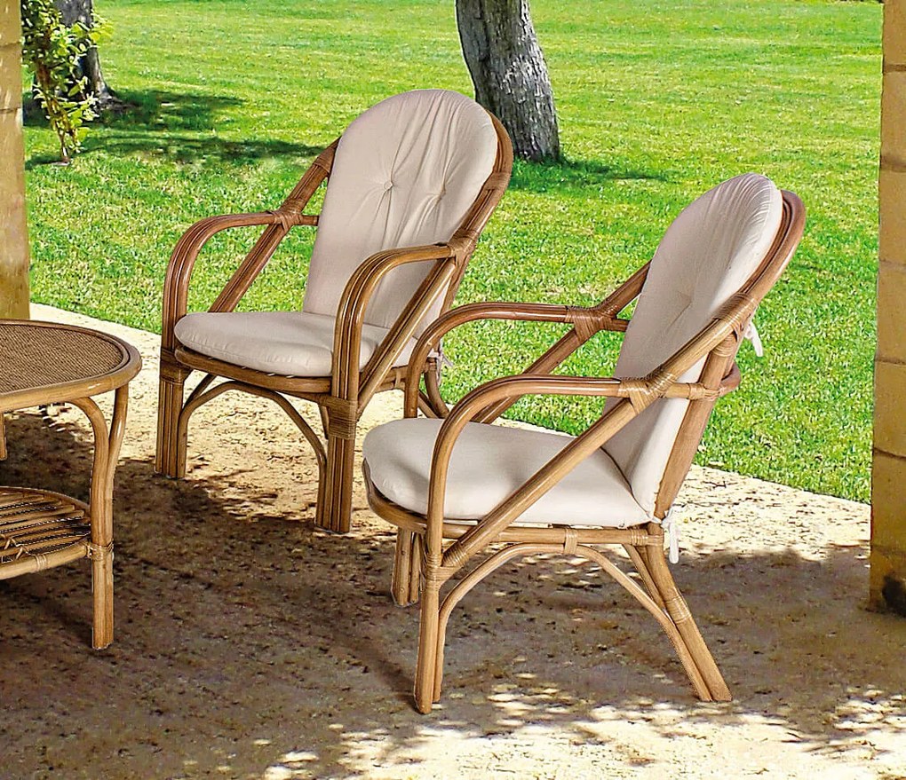 Poltrona da Giardino 64x77x89 cm in Rattan con Cuscino Golf Beige...