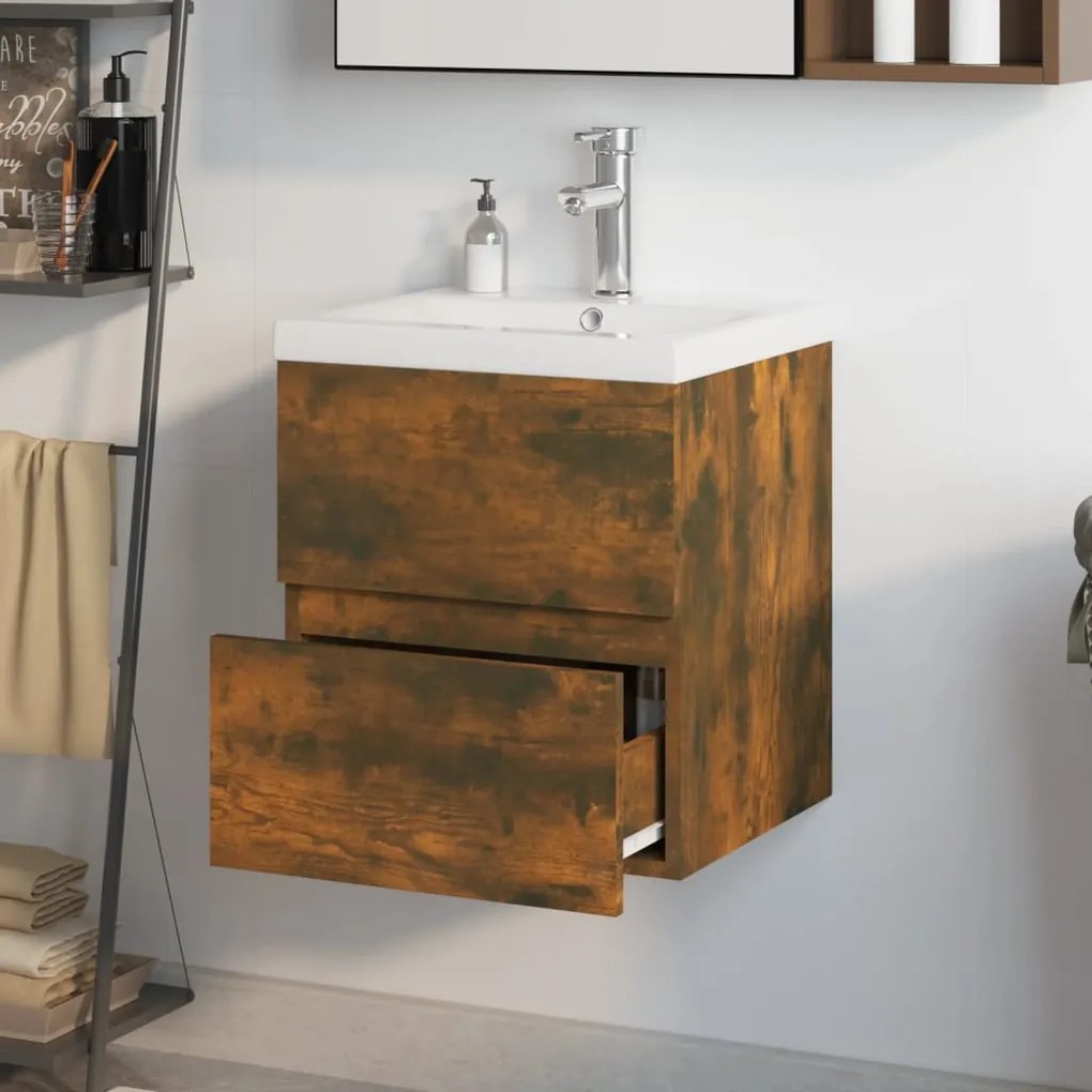 Mobile bagno con lavabo integrato rovere fumo legno multistrato