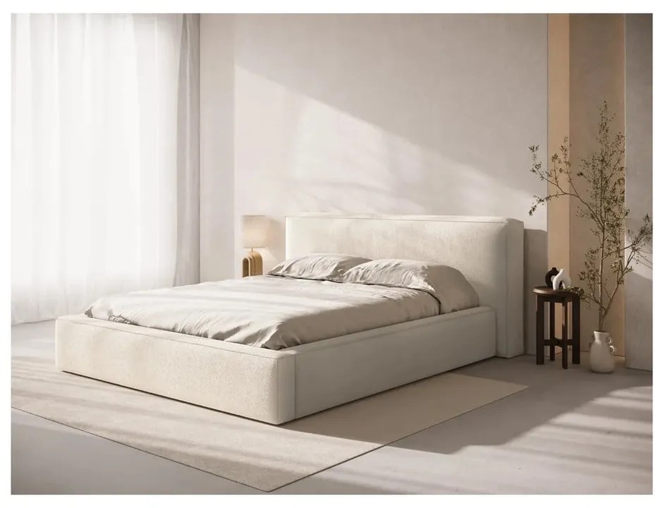 Letto matrimoniale imbottito color crema con contenitore con rete inclusa 160x200 cm Simon Olivia – Micadoni