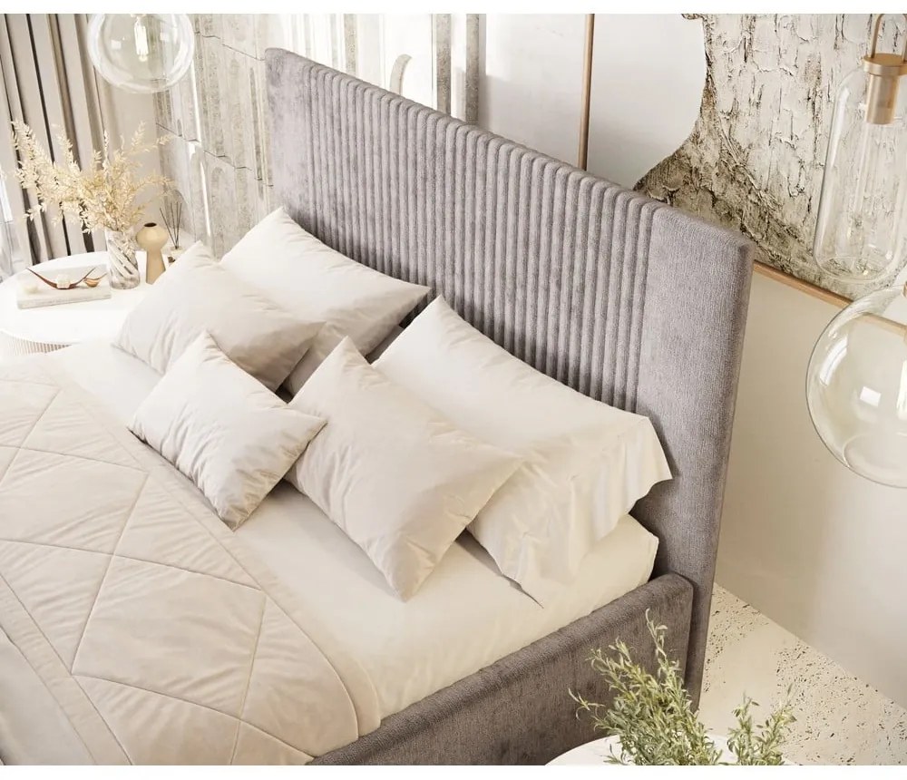 Letto matrimoniale imbottito beige con contenitore con rete inclusa 160x200 cm Etero – Maison de Rêve