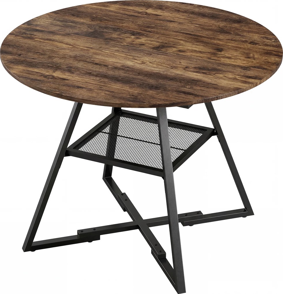 Tavolo da Pranzo 4 Posti Ø100x76 cm Stile Industriale con Ripiano in Metallo Marrone Rustico...