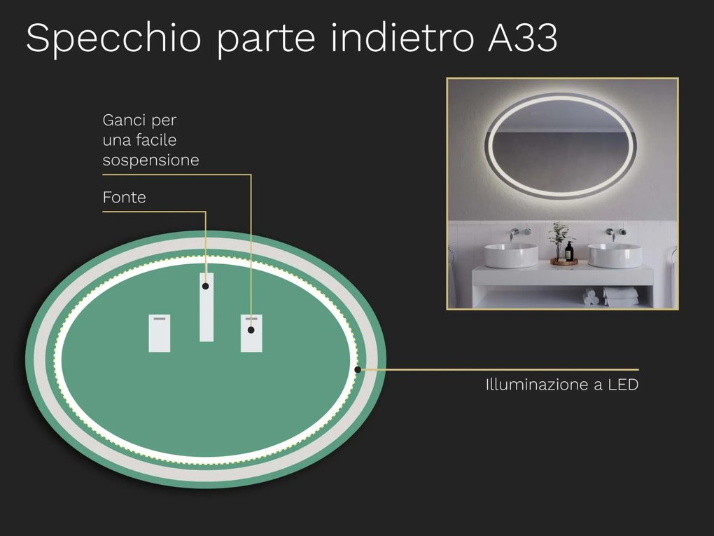 Specchio ovale con illuminazione a LED A33 120x85