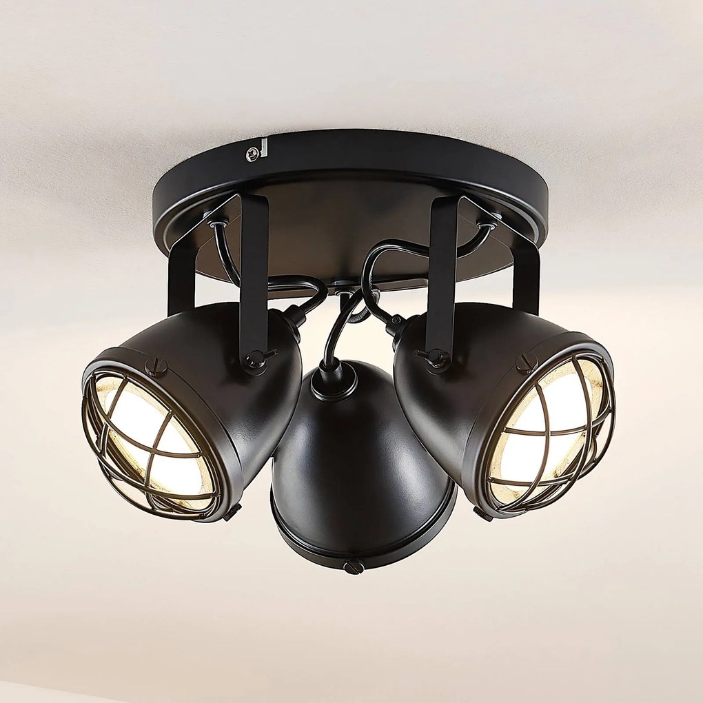 Lindby Biona Faretto da soffitto con anello dorato, a 3 luci, Ø 22 cm