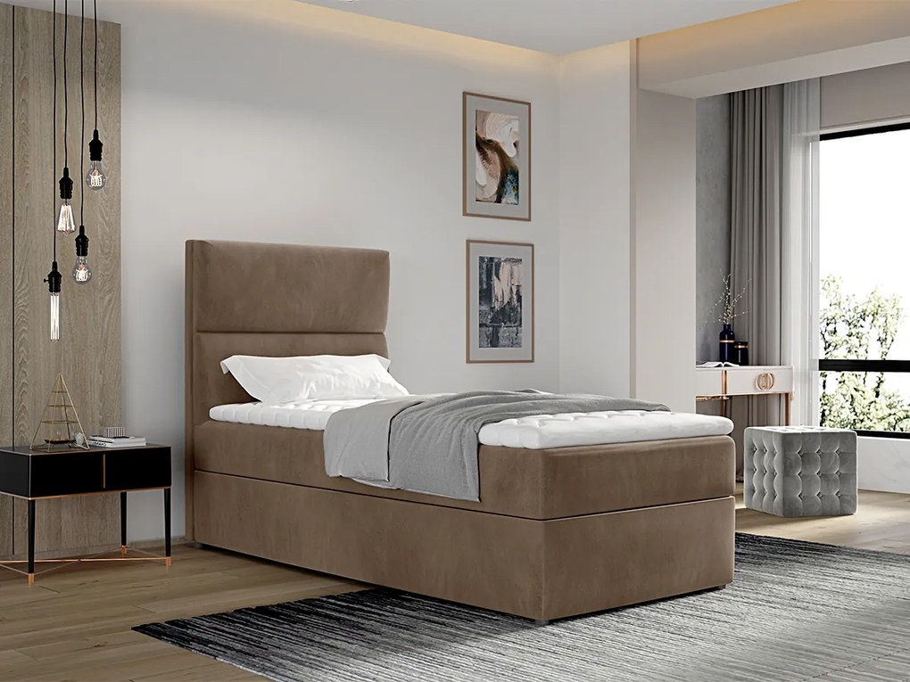 Letto singolo boxspring Atlanta - tessuto nocciola