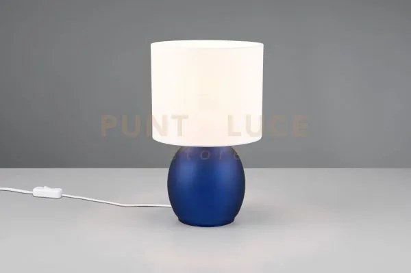 Vela lampada da tavolo base vetro blu con paralume bianco h. 29cm 1...
