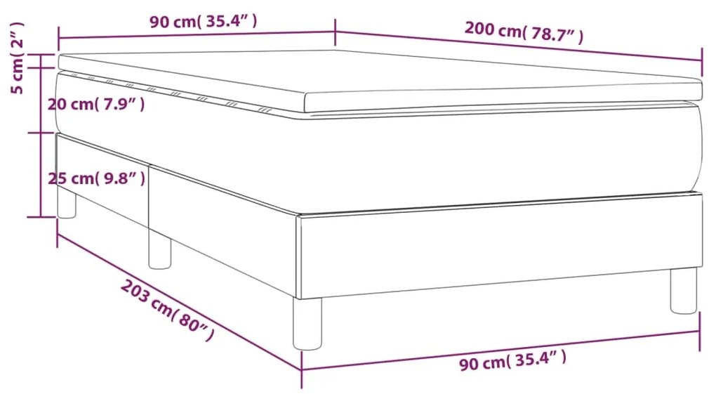 Giroletto a Molle con Materasso Marrone Scuro 90x200 cm Tessuto