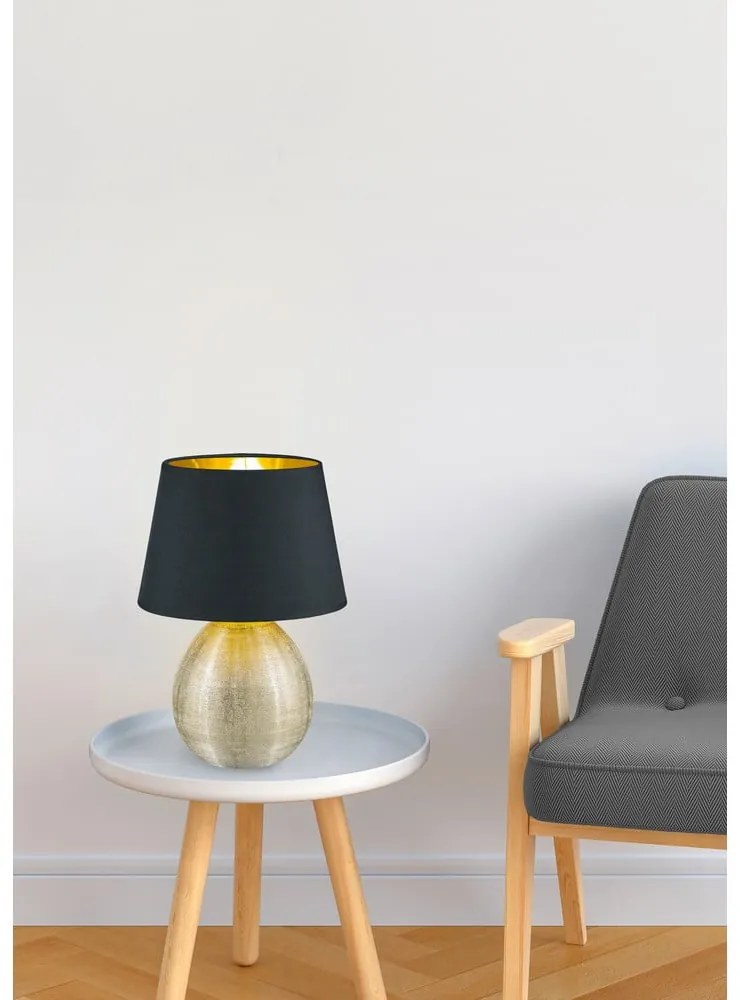 Lampada da tavolo in ceramica nera e tessuto, altezza 35 cm Luxor - Trio