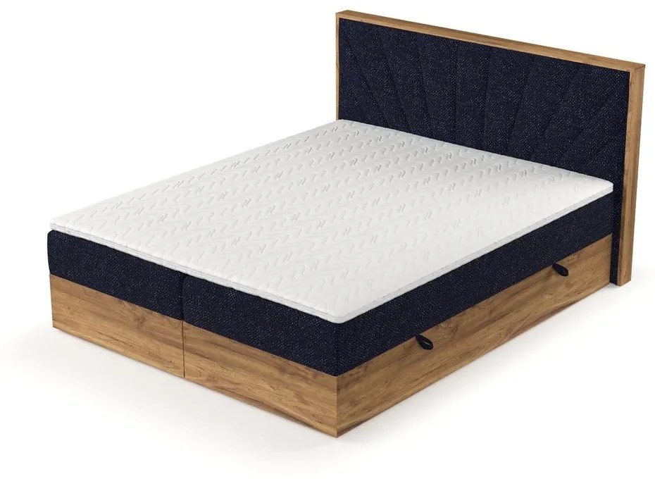 Letto boxspring con contenitore in blu scuro-naturale 200x200 cm Asahi - Maison de Rêve