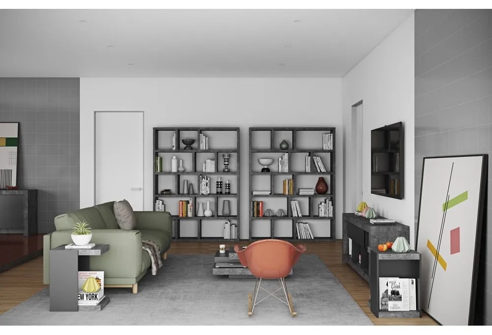 Libreria grigia effetto cemento 150x198 cm Berlin - TemaHome