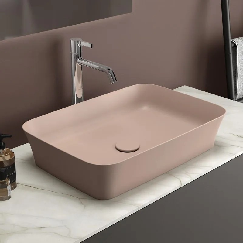 Lavabo da appoggio rettangolare in ceramica L 55 x H 12.5 x P 38 cm rosa