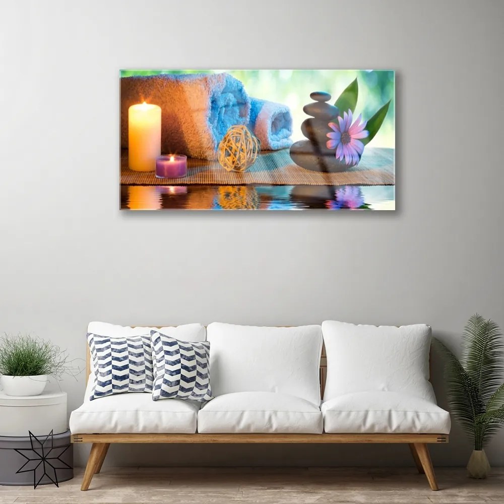 Quadro in vetro Candele con fiori termali 100x50 cm