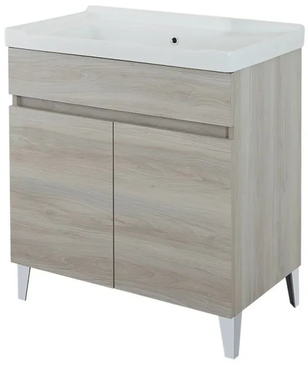 Mobile lavatoio 79x46,8 cm rovere grigio con vasca in ceramica bianca