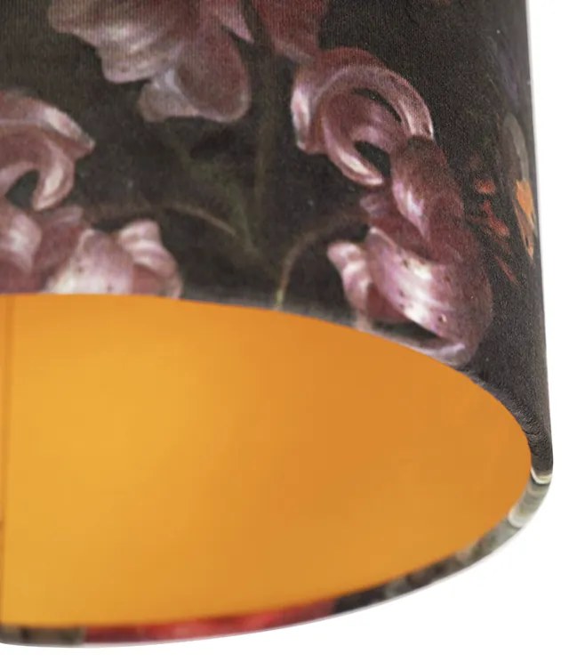 Plafoniera con paralume in velluto a fiori con oro 25 cm - Combi nero
