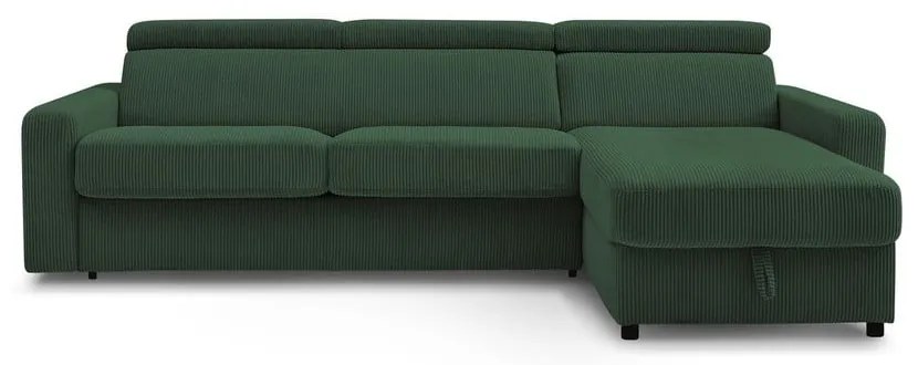 Divano angolare in verde scuro allungabile (con composizione variabile) con rivestimento in velluto a coste Monaco – Bobochic Paris