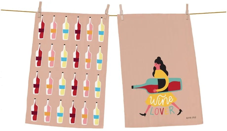 Set di 2 asciugamani da cucina in cotone, 70 x 50 cm Wine Lover - Butter Kings