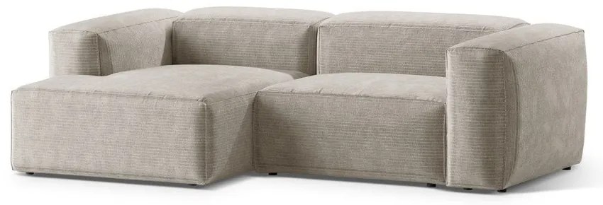 Divano angolare beige (con penisola a sinistra/con chaise lounge) con rivestimento in velluto a coste Bergamo – Cosmopolitan Design