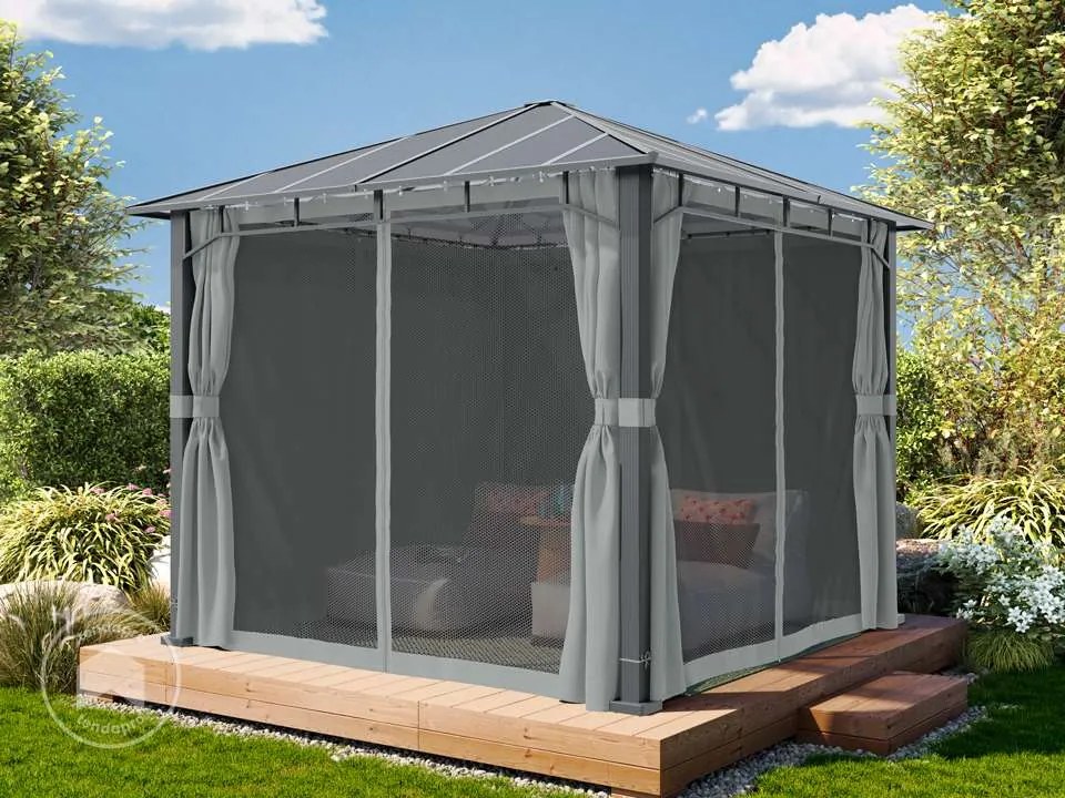 TOOLPORT Gazebo da giardino 3x3m, Hardtop, 4 teli laterali, mid grey - (300674)