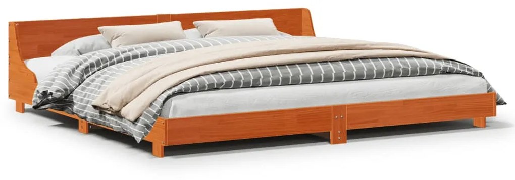 Letto Senza Materasso Marrone Cera 200x200 Cm İn Legno Di Pino /