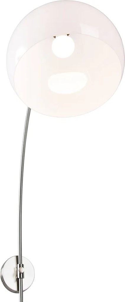 Lampada ad arco da parete smart in acciaio con paralume bianco incl. WiFi G125 - Bow