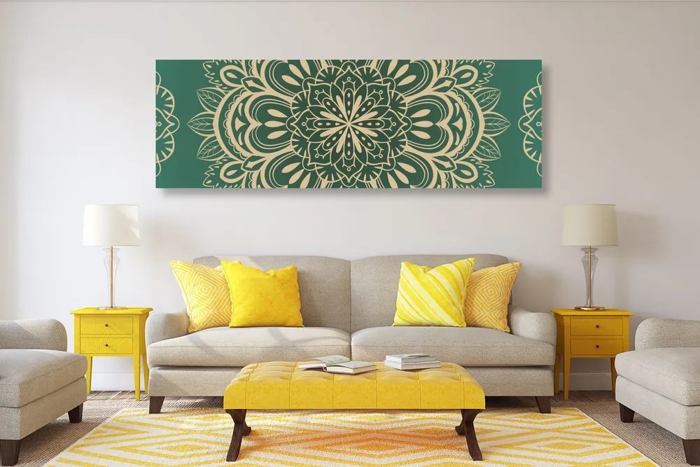 Quadro su tela – Mandala su sfondo turchese