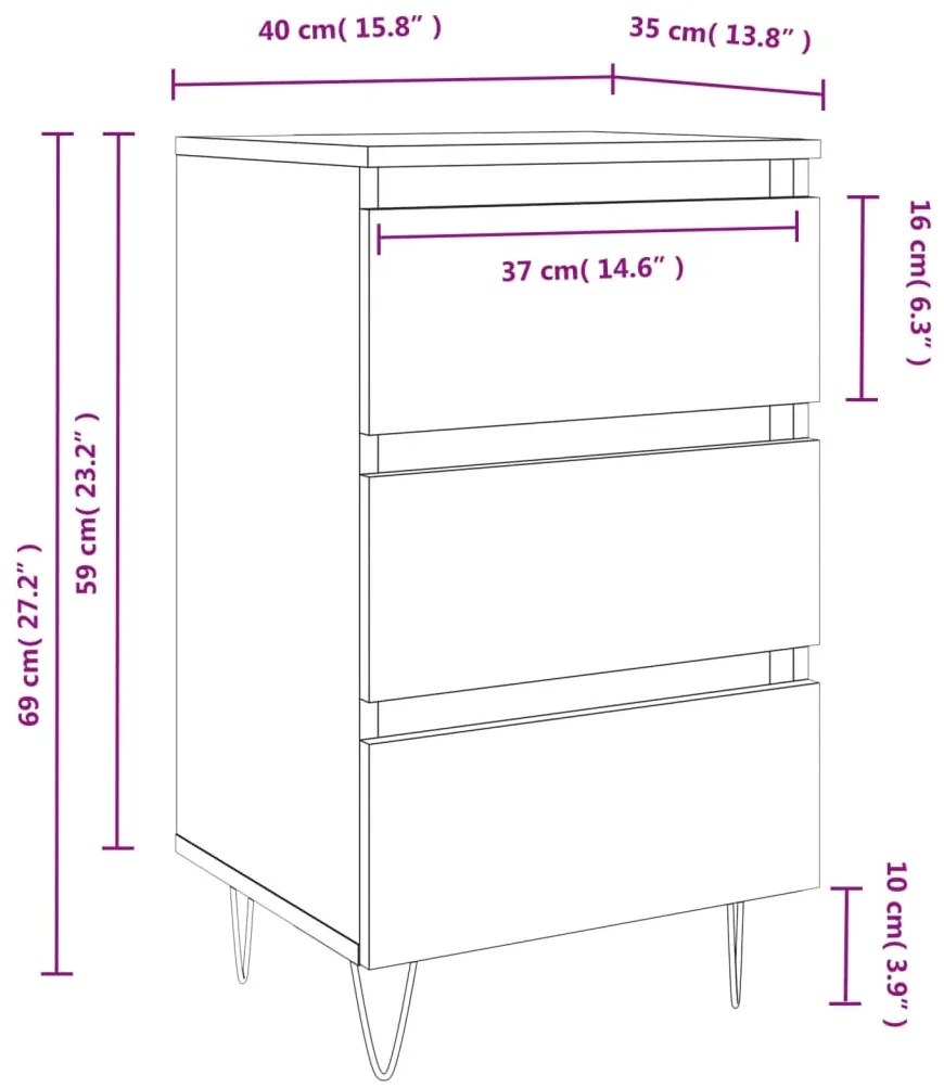 Comodini 2 pz Rovere Fumo 40x35x69 cm in Legno Multistrato