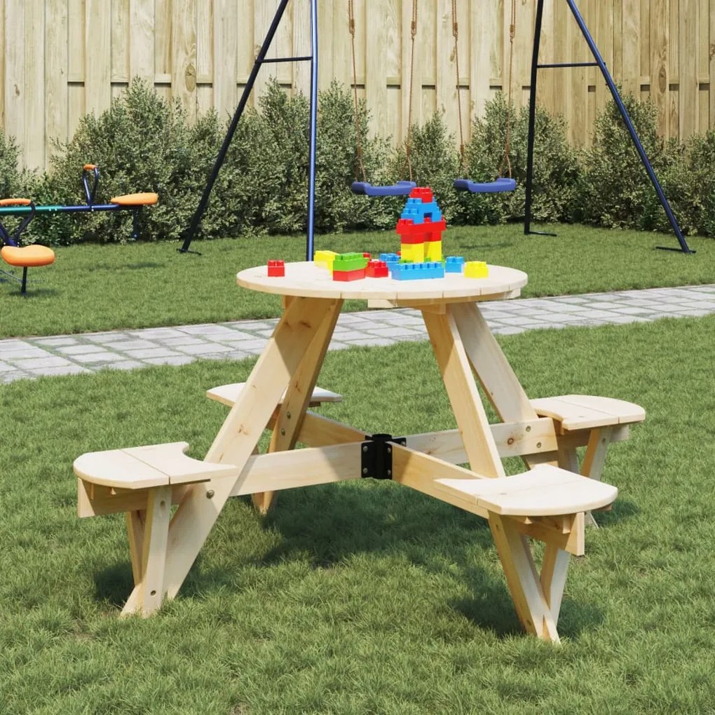 Tavolo Da Picnic Per 4 Bambini Rotondo Con Foro İn Legno Abete /