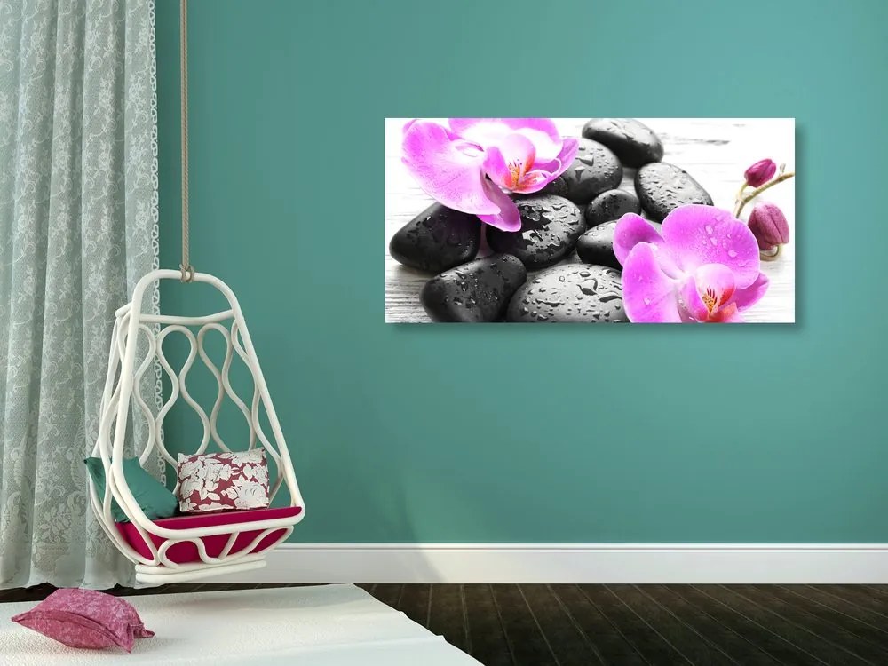 Quadro su tela – Magica armonia di pietre e orchidee
