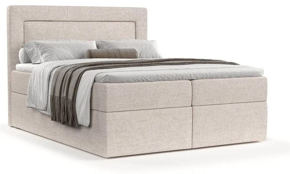 Letto boxspring beige con contenitore 200x200 cm Imagine - Maison de Rêve