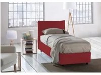 Letto singolo Carolina, Letto contenitore con rivestimento in tessuto, Made in Italy, Apertura frontale, con materasso cm 80x190 incluso, Rosso