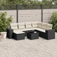 Set Divani da Giardino con Cuscini 8 pz Nero in Polyrattan 3222905