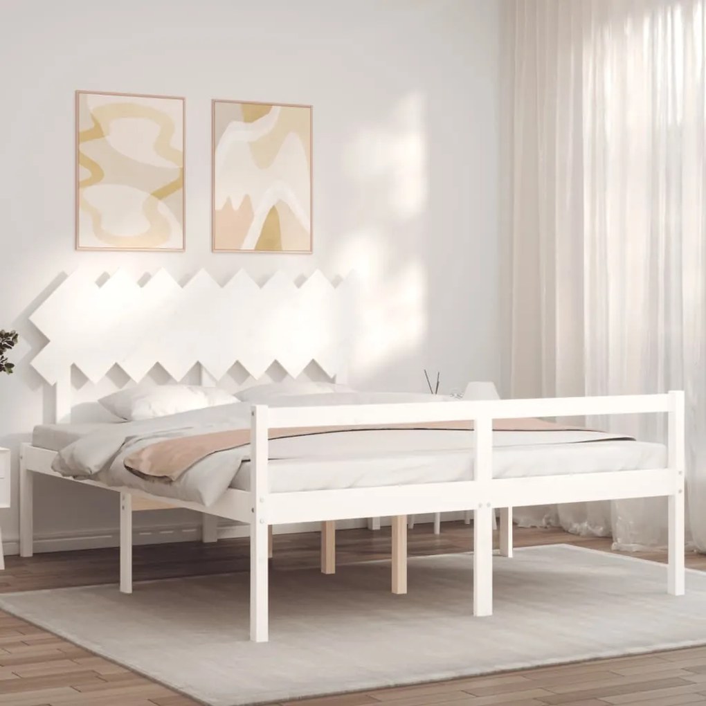 Letto per Anziani con Testiera Bianco 160x200 cm Legno Massello