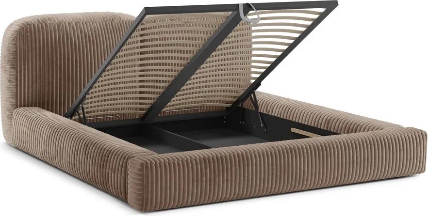 Letto matrimoniale imbottito marrone con contenitore con rete inclusa 200x200 cm Martina – Micadoni