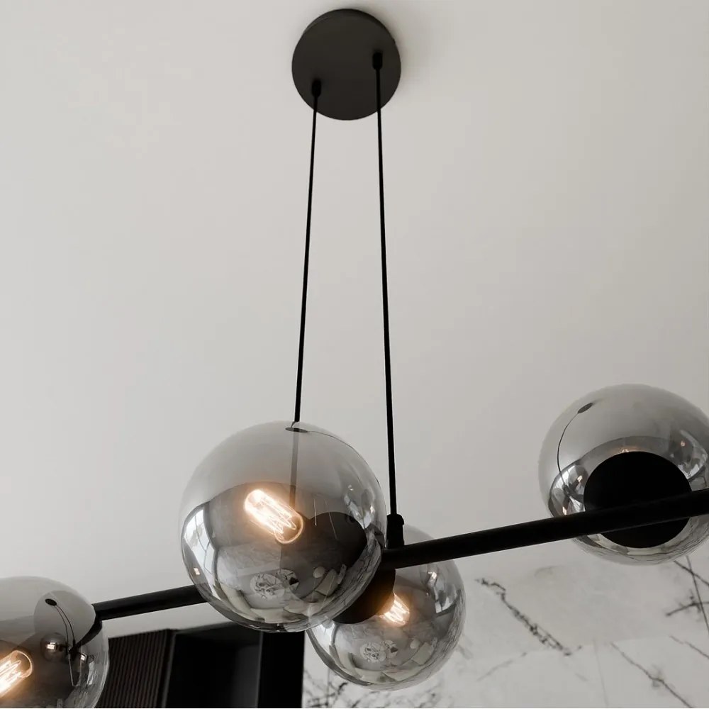 Lampadario a Sospensione in Acciaio e Vetro ROSSI 6 Nero 6xE14 Colore delle Sfere Grafite