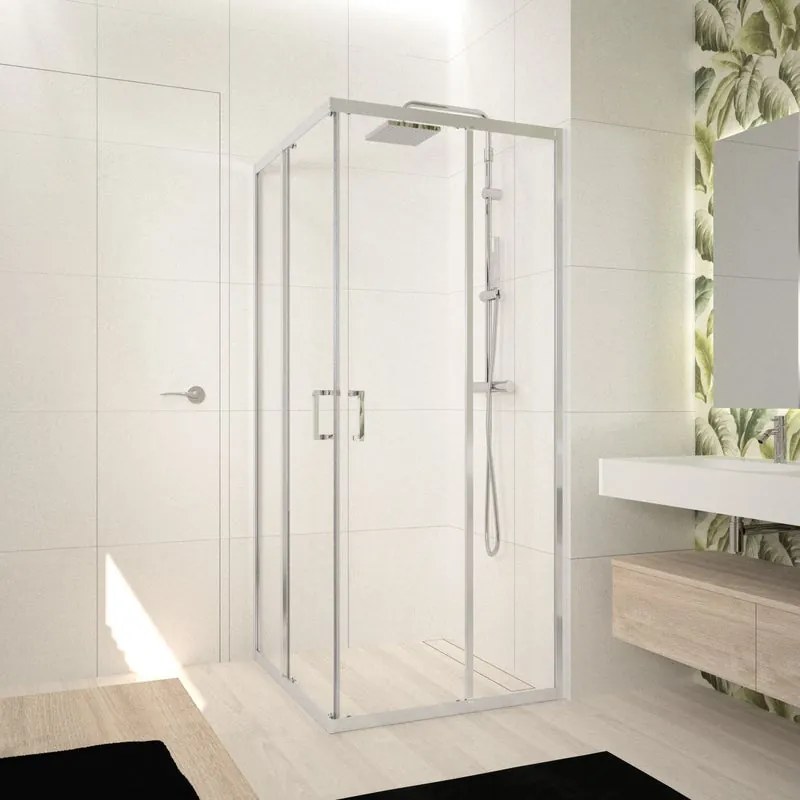 Box doccia angolare con porta scorrevole, vetro 5 mm, L 78 cm x H 195 cm, cromo Ocean