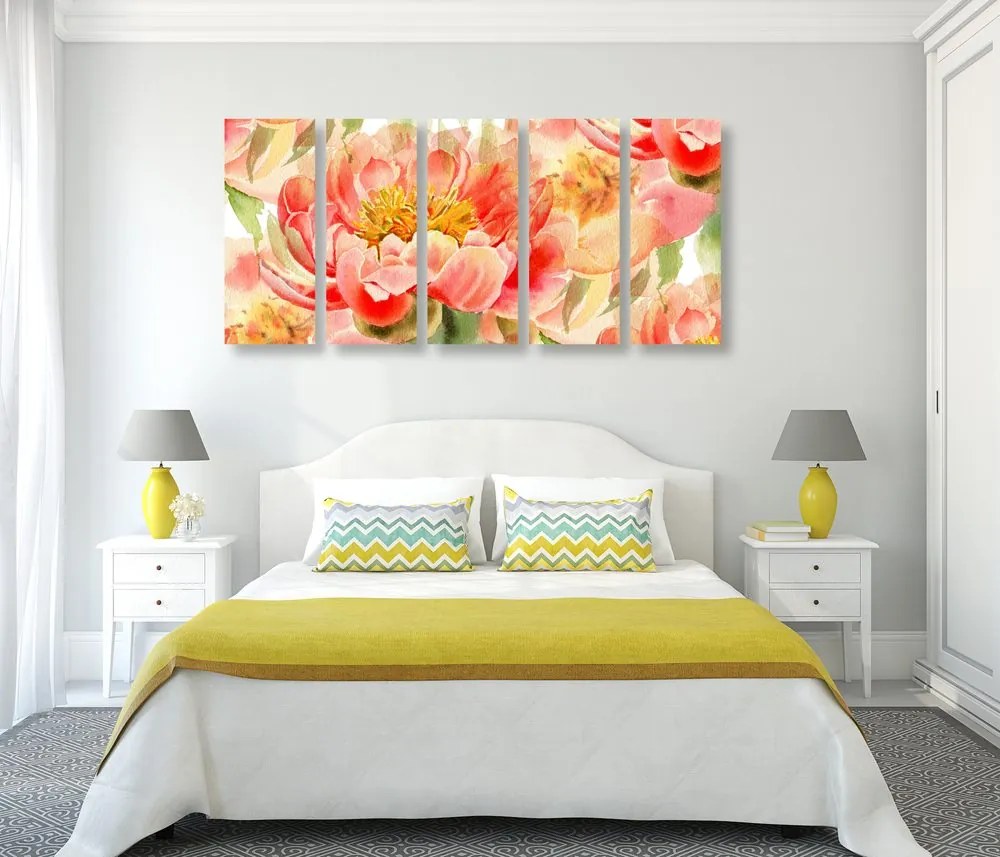 Quadri 5 pezzi – Peonie rosse