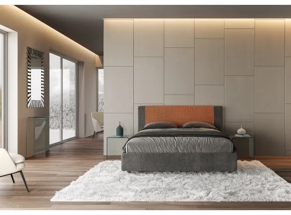 Letto matrimoniale senza rete imbottito 160x200 tessuto Labirinto 4 arancio Rosal