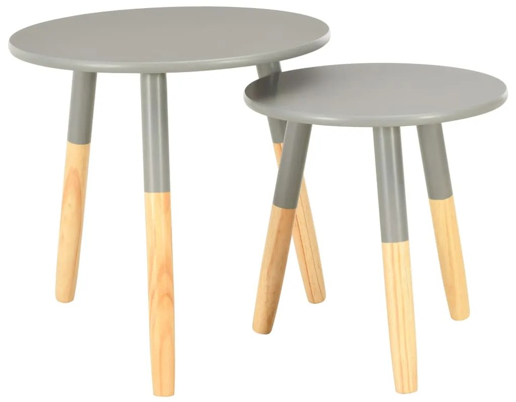 Tavolini 2 pz grigi in legno massello di pino