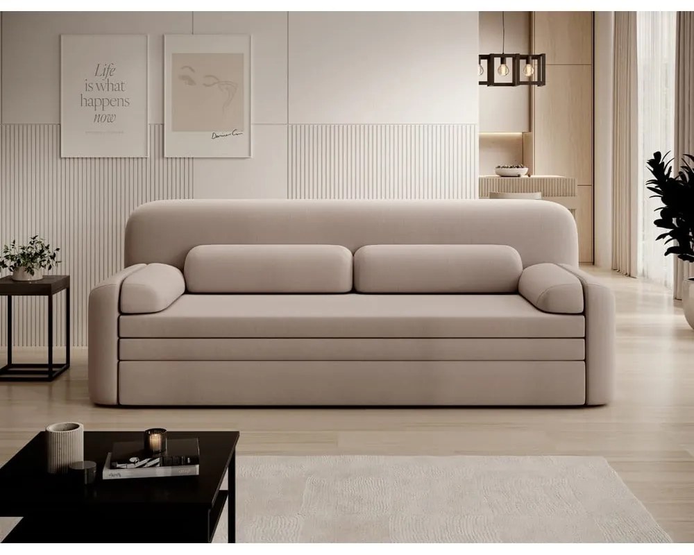 Divano beige allungabile/con contenitore e rivestimento in velluto 236 cm Elioss – ELTAP